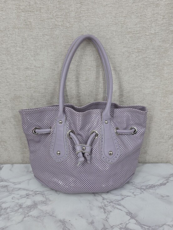 Innue Handbags - Innue Italian Leather Lavender Perforated Drawcord Tote Bag Women's Shoulder Bag